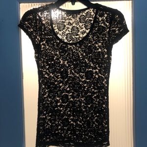 🌸love Culture Black sheer lace tee. size small.